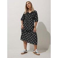 Yours Curve Polka Dot Collar Dress - Black