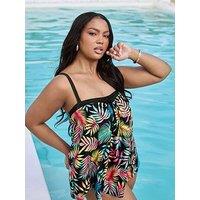 Yours Curve Tropical A-Line Tankini - Black