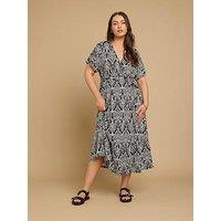Yours Curve Wrap Front Grown On Sleeve Dress - Black
