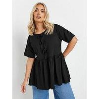 Yours Curve Bow Front Peplum Top - Black