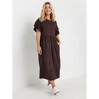 Yours Curve Frill Cotton Midaxi Dress - Brown