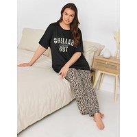 Yours Curve Chilled Out Vibes Wide Leg Pyjama Set - Black