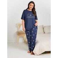 Yours Curve Free Spirit Dreamer Wide Leg Pyjama Set - Blue