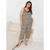 Yours Curve Animal Cami Crop Pyjama Set - Natural