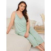 Yours Curve Heart Cami Crop Pyjama Set - Green