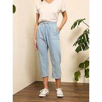 M&Co Linen Rib Tie Waist Crop Trouser