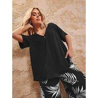 Yours Curve Button Notch Neck Top - Black