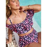 Yours Curve Animal Bardot Frill Bikini Top