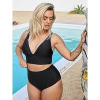Yours Curve Blanket Stitch Plunge Bikini Top - Black