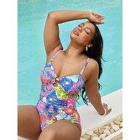 Yours Curve Shell Bandeau Swimsuit - Pink
