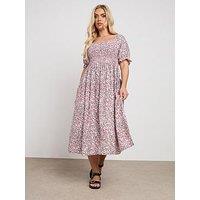 Yours Curve Shirred Square Neck Midaxi Dress - Pink