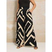 Yours Curve Crinkle Wide Leg Trouser - Black