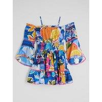 River Island Older Girl Fruit Print Bardot Dress - Blue