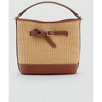 Mango Raffia-Effect Bucket Bag