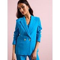 Mango Straight Fit Suit Jacket - Blue