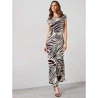 Mango Zebra Print Midi Dress - Cream