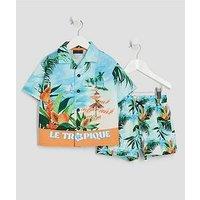 River Island Mini Boys Resort Shirt & Shorts Swim Set - Blue