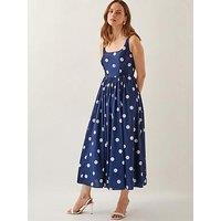Monsoon Sicily Spot Dress - Navy