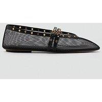 Mango Mesh Ballerina Flats With Die-Cut Details - Black