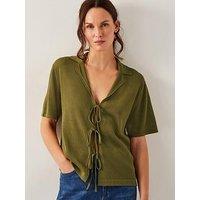 Monsoon Tia Tie Knit Cardigan - Green