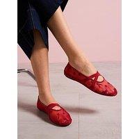Mango Ballerina Flats With Cross Straps With Embroidered Flowers