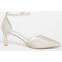Quiz Wide Fit Silver Diamante Court Heels