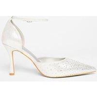 Quiz Wide Fit Silver Scattered Diamante Court Heels
