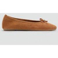 Mango Bow Suede Ballerina - Brown