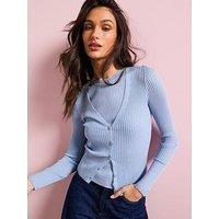 Mango V Neck Rib Knit Cardigan - Blue