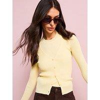 Mango V Neck Rib Knit Cardigan - Yellow