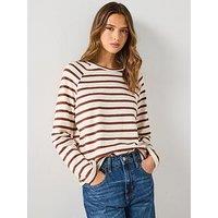 Mango Striped Round Neck Sweatshirt - Brown