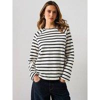Mango Striped Round Neck Sweatshirt - Navy