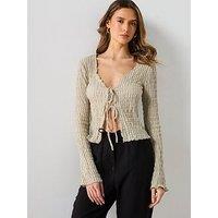 Mango Cotton Textured Cardigan With Bows