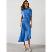 Mango Asymmetrical-Neck Midi-Dress - Blue
