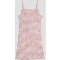 River Island Older Girls Shirred Gingham Dress - Pink