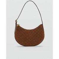 Mango Suede Shoulder Bag With Logo Print