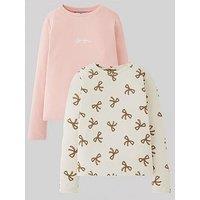 V By Very Girls Bow Print 2 Pack Long Sleeve Top - Multi