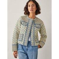 Monsoon Judy Geometric Quilted Jacket - Ivory - Cream