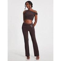 Quiz Brown Buckle Detail Trousers