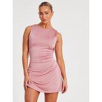Quiz Blush Ruched A-Line Mini Dress