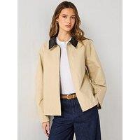 Mango Cotton Jacket With Contrasting Collar - Brown