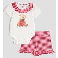 River Island Baby Girl Bear Gingham Shorts Set - Cream