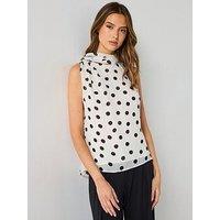 Mango Polka-Dot Wrap-Neck Blouse - Cream