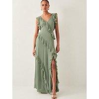 Monsoon Romy Ruffle Dress - Sage - Green