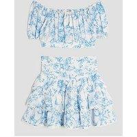 River Island Older Girls Floral Fruit Print Skirt Set - Blue