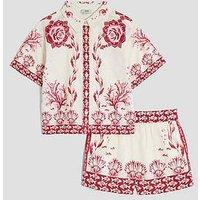 River Island Older Girl Bordered Printed Shirt Set - Red