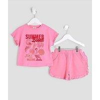 River Island Mini Girls Shell T-Shirt Runner Set - Pink