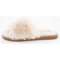 V By Very Faux Fur Slider Slipper - Cream