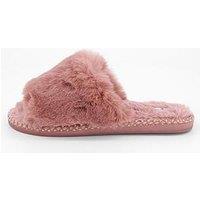 V By Very Faux Fur Slider Slippers - Pink