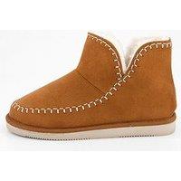 V By Very Stitch Detail Fur Lined Slipper Boots - Brown
